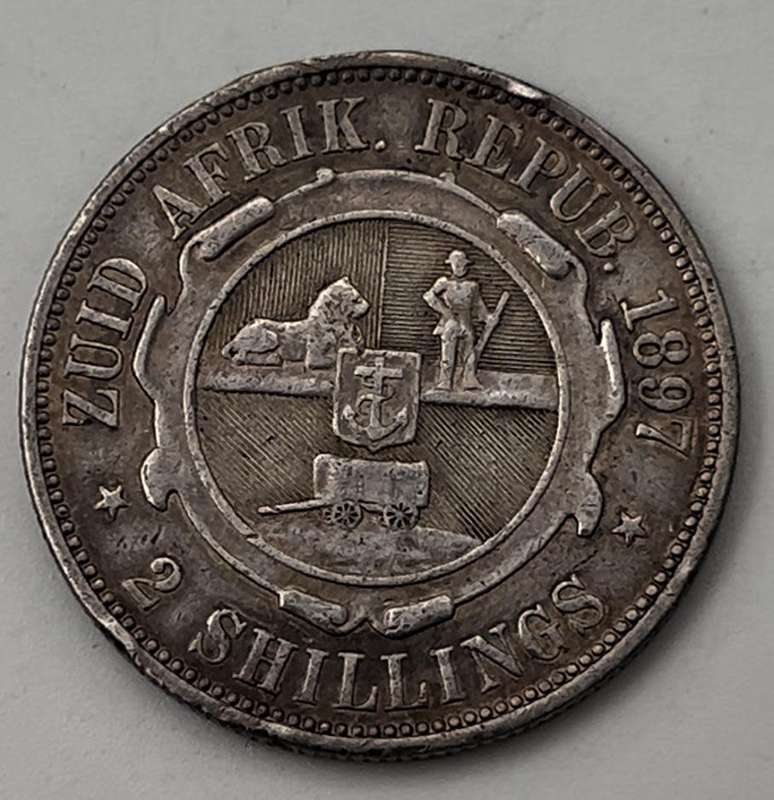 SOUTH AFRICA, ZUID AFRIK REPUB., SILVER 2 SHILLINGS 1897. KRUGER