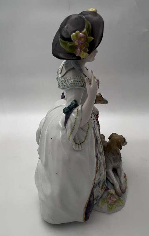 A VERY rare antique (1900-1919) German Karl Ens (Volkstedt) porcelain. LADY with dogs` figurine