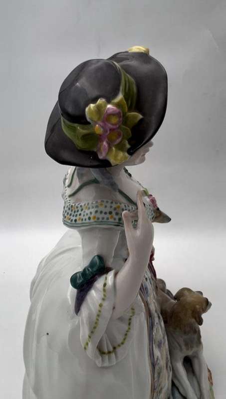 A VERY rare antique (1900-1919) German Karl Ens (Volkstedt) porcelain. LADY with dogs` figurine
