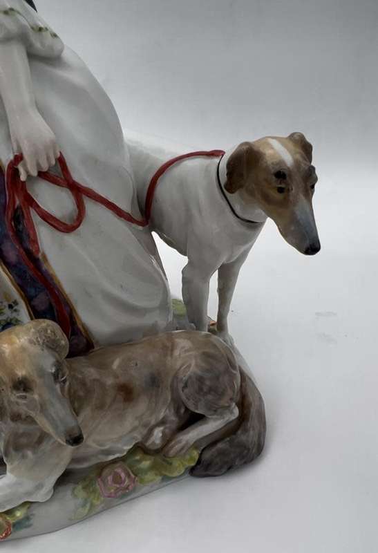 A VERY rare antique (1900-1919) German Karl Ens (Volkstedt) porcelain. LADY with dogs` figurine