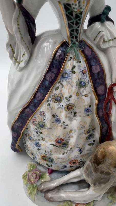 A VERY rare antique (1900-1919) German Karl Ens (Volkstedt) porcelain. LADY with dogs` figurine