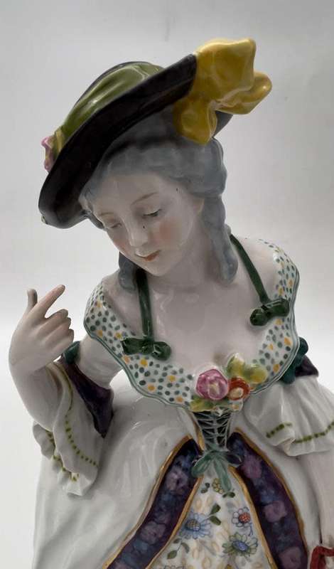 A VERY rare antique (1900-1919) German Karl Ens (Volkstedt) porcelain. LADY with dogs` figurine