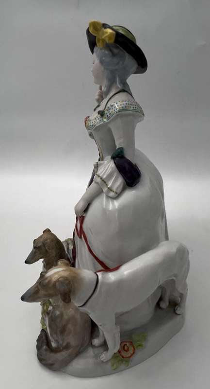 A VERY rare antique (1900-1919) German Karl Ens (Volkstedt) porcelain. LADY with dogs` figurine