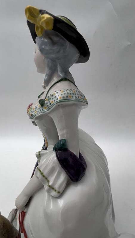 A VERY rare antique (1900-1919) German Karl Ens (Volkstedt) porcelain. LADY with dogs` figurine