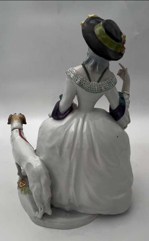 A VERY rare antique (1900-1919) German Karl Ens (Volkstedt) porcelain. LADY with dogs` figurine