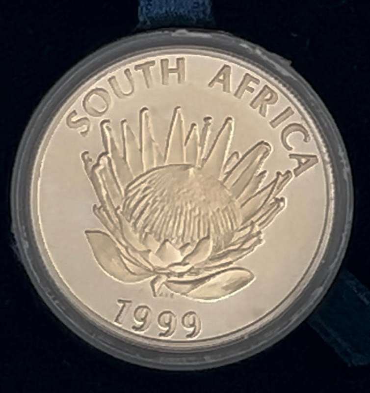 1999 R1 Silver Proof Coin - Protea Series - Gold Mining - Mintage 1511 / 2500