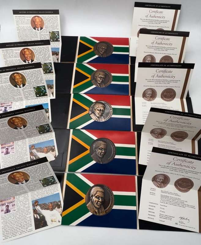 Nelson Mandela Bronze Medallion Inauguration 1994 with Certificates SA Mint