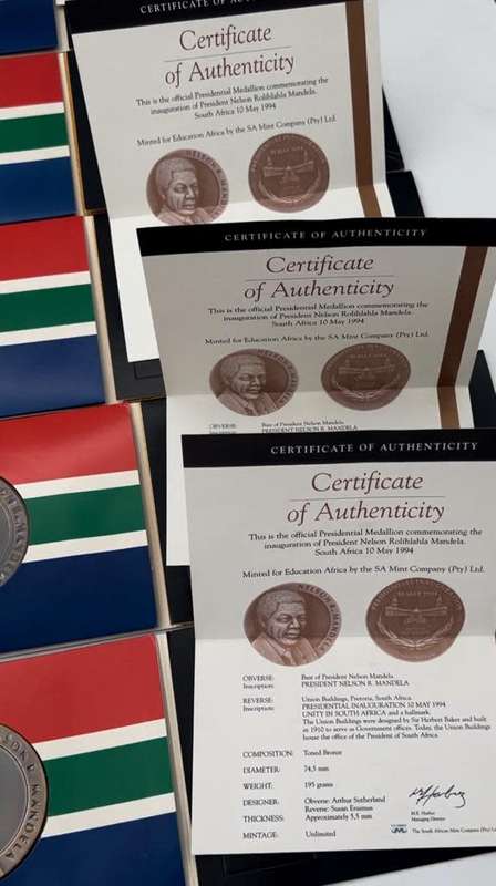 Nelson Mandela Bronze Medallion Inauguration 1994 with Certificates SA Mint