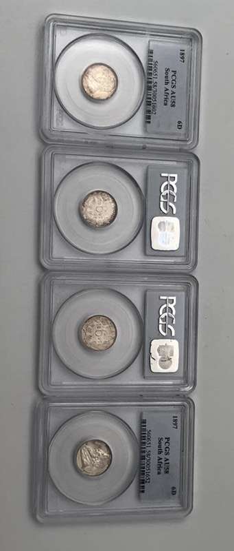 1897 Silver ZAR Sixpence PCGS Grade AU58