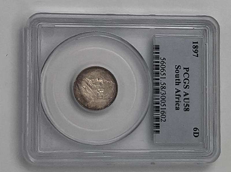 1897 Silver ZAR Sixpence PCGS Grade AU58