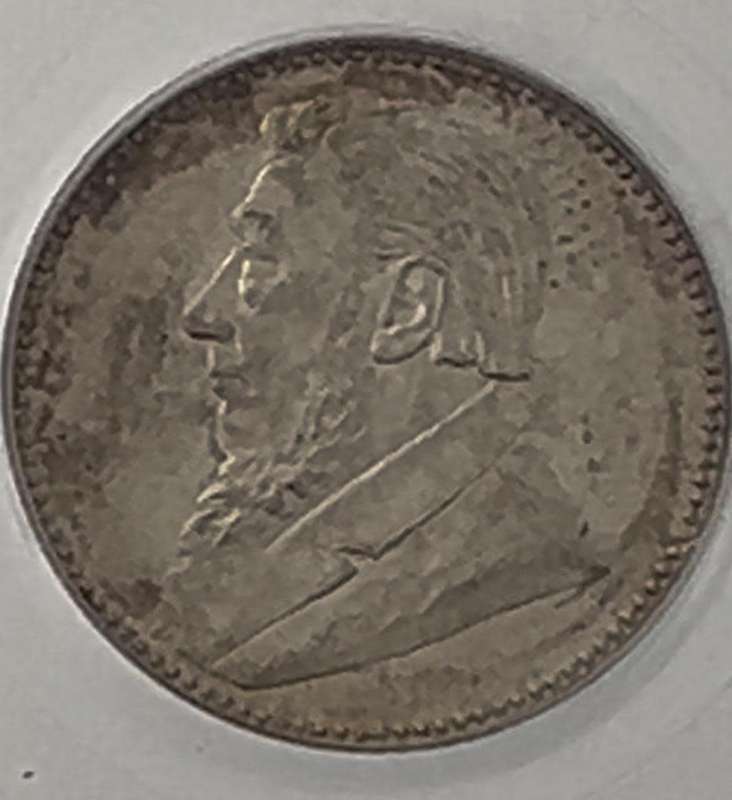 1897 Silver ZAR Sixpence PCGS Grade AU58