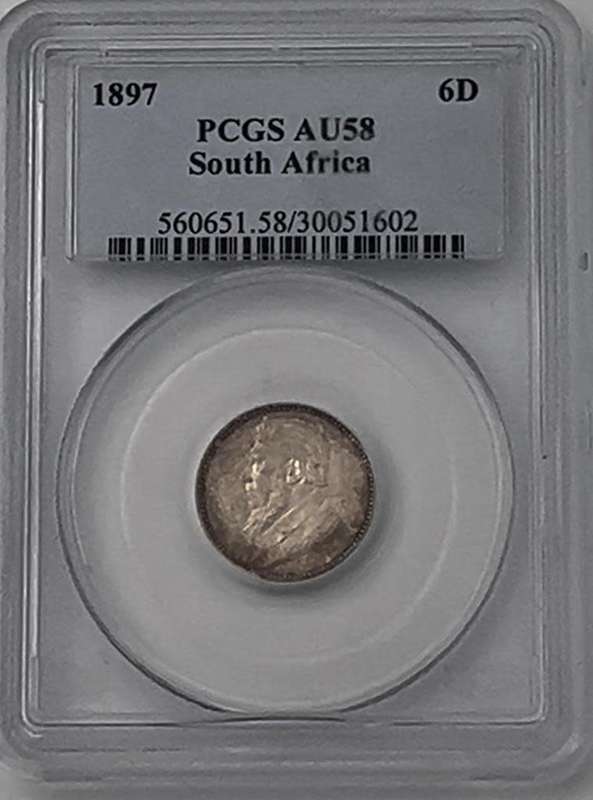 1897 Silver ZAR Sixpence PCGS Grade AU58