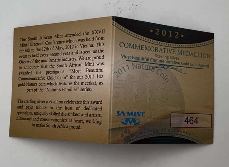 2011 Silver Natura Meerkat Award Medallion, Tickey size, 500 Minted only