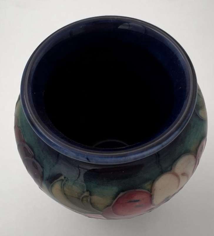 Walter Moorcroft blue vase Clematis pattern 13cm