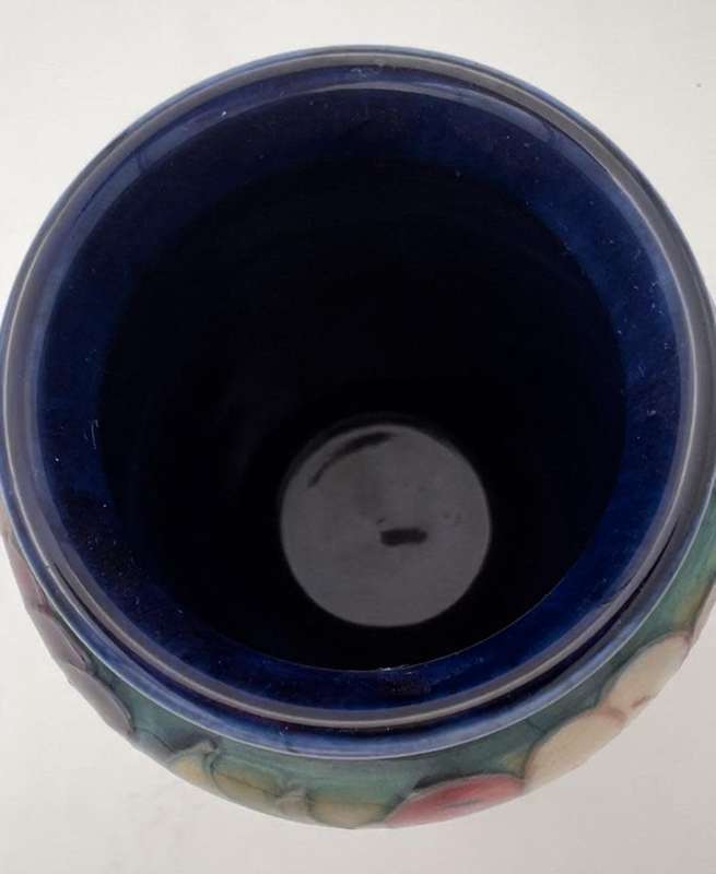 Walter Moorcroft blue vase Clematis pattern 13cm