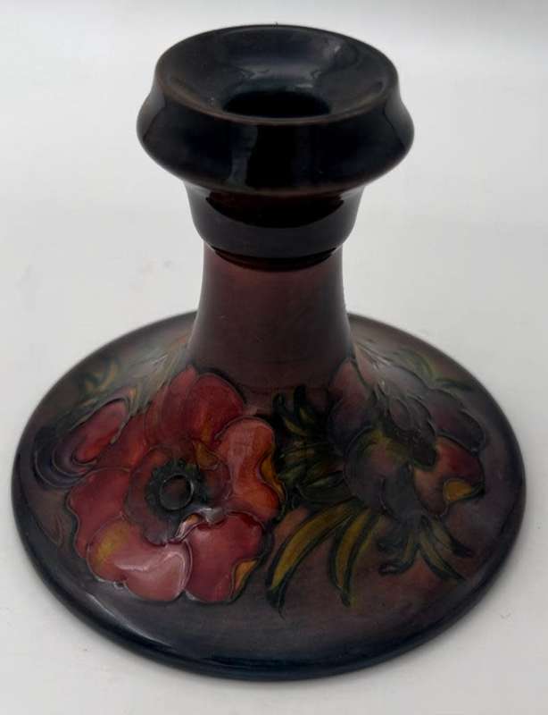 Moorcroft candlesticks, Anenome pattern, 10 cm high approx.