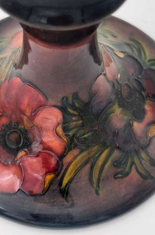 Moorcroft candlesticks, Anenome pattern, 10 cm high approx.