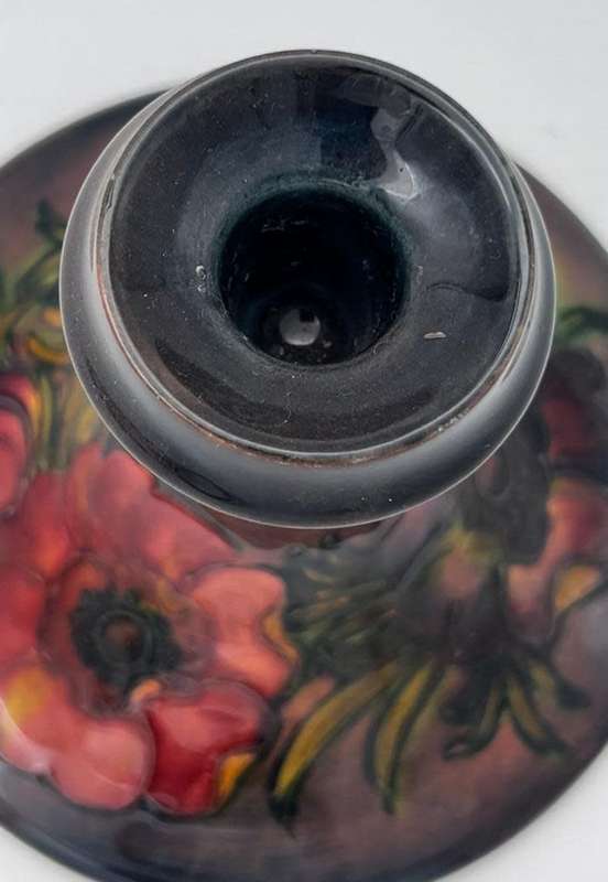 Moorcroft candlesticks, Anenome pattern, 10 cm high approx.