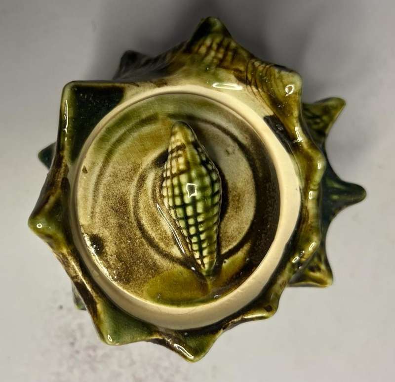 Majolica Style Green & Brown Seashell Conch Shell Japanese Tea Set (Teapot, Sugar bowl and Milk jug)