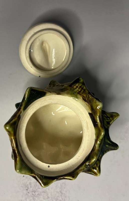 Majolica Style Green & Brown Seashell Conch Shell Japanese Tea Set (Teapot, Sugar bowl and Milk jug)