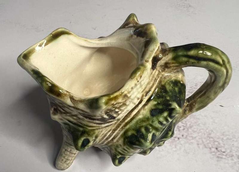 Majolica Style Green & Brown Seashell Conch Shell Japanese Tea Set (Teapot, Sugar bowl and Milk jug)