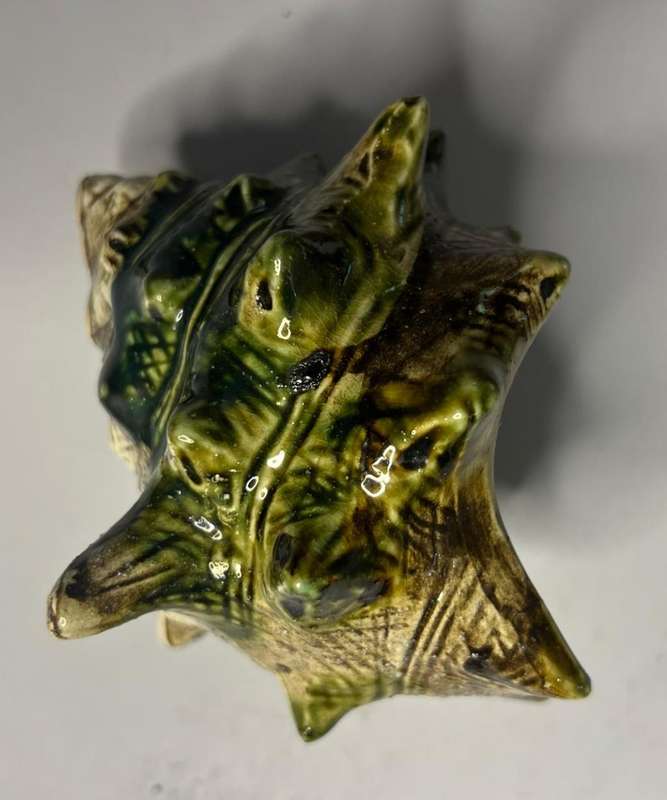 Majolica Style Green & Brown Seashell Conch Shell Japanese Tea Set (Teapot, Sugar bowl and Milk jug)