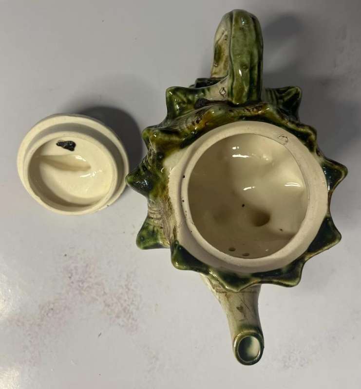 Majolica Style Green & Brown Seashell Conch Shell Japanese Tea Set (Teapot, Sugar bowl and Milk jug)