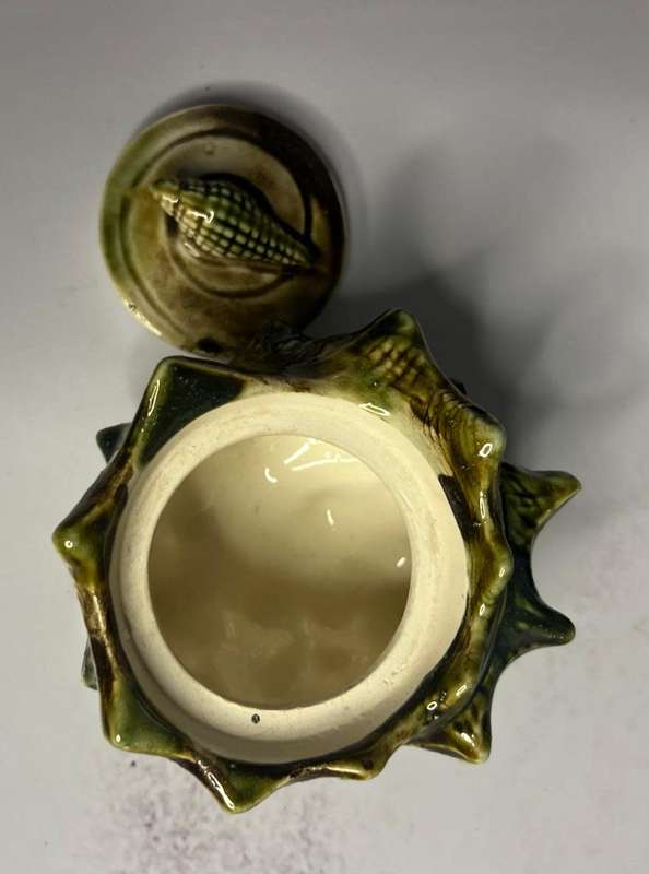Majolica Style Green & Brown Seashell Conch Shell Japanese Tea Set (Teapot, Sugar bowl and Milk jug)
