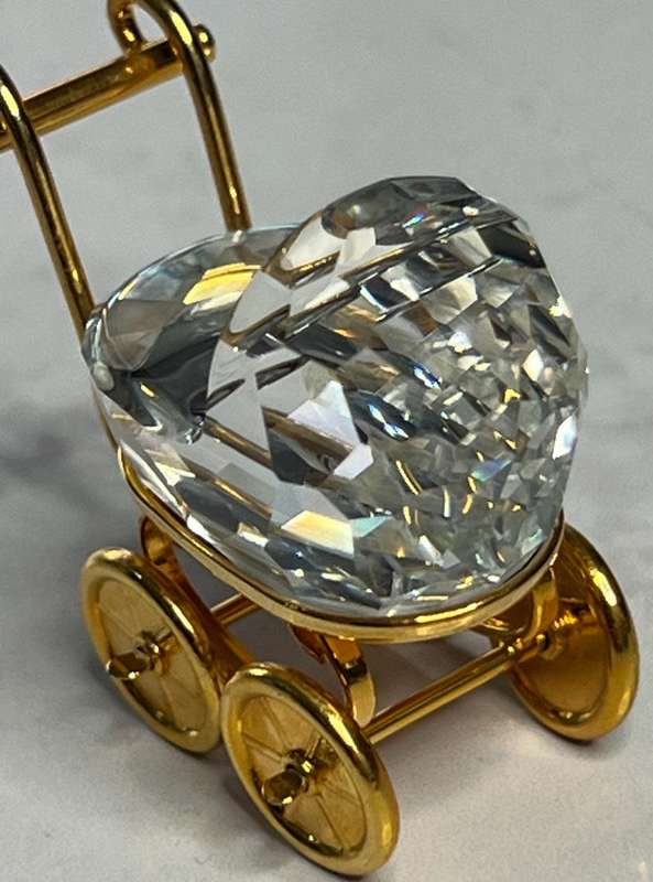 Swarovski Crystal Memories Baby Carriage Pram 18 K Gold Plated