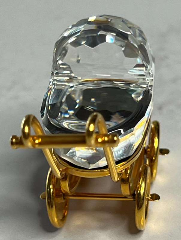 Swarovski Crystal Memories Baby Carriage Pram 18 K Gold Plated