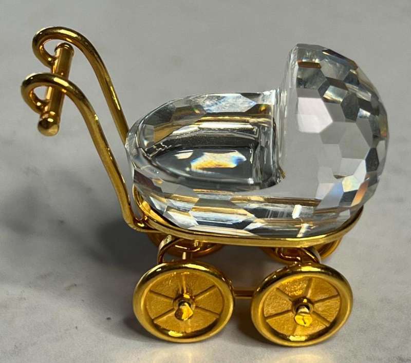 Swarovski Crystal Memories Baby Carriage Pram 18 K Gold Plated