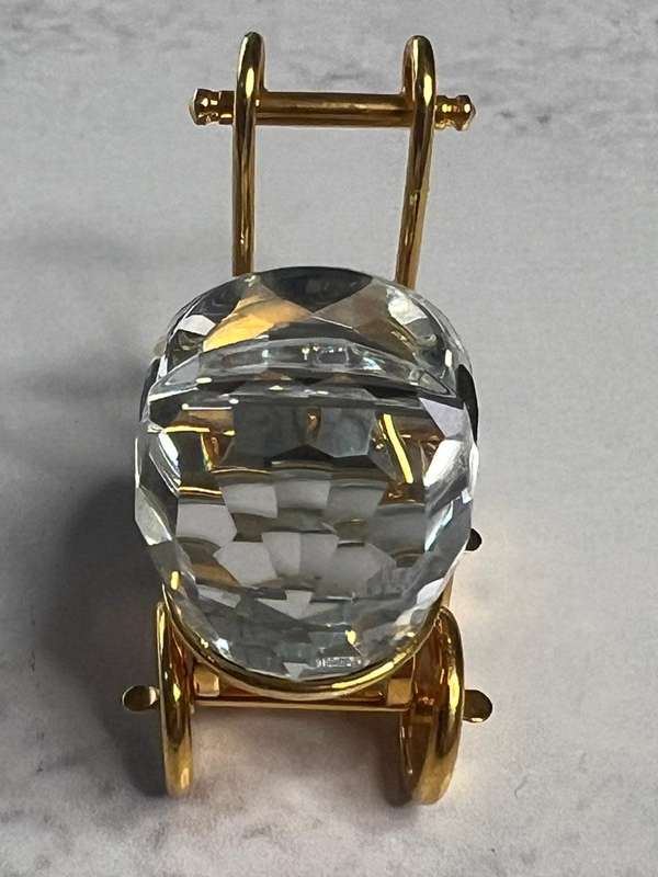 Swarovski Crystal Memories Baby Carriage Pram 18 K Gold Plated