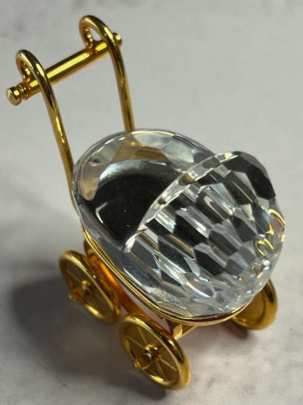 Swarovski Crystal Memories Baby Carriage Pram 18 K Gold Plated