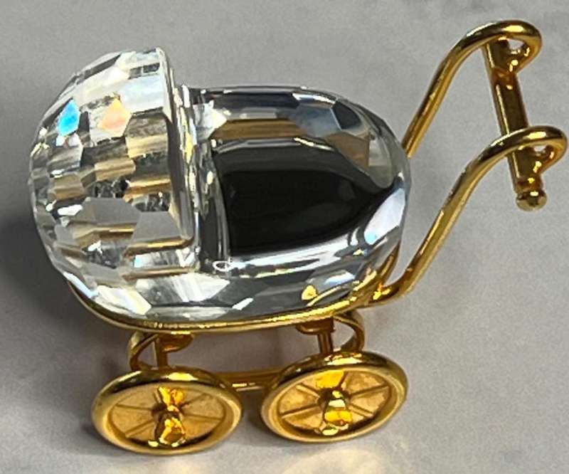 Swarovski Crystal Memories Baby Carriage Pram 18 K Gold Plated