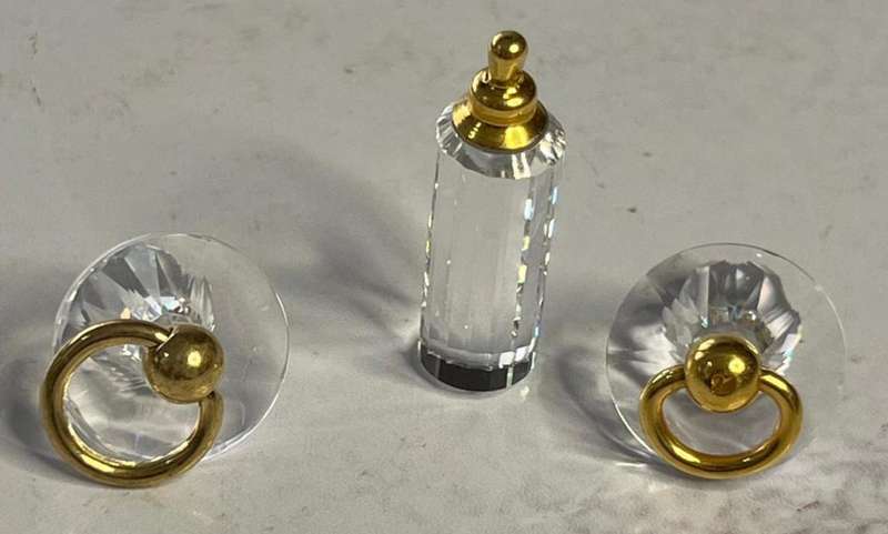 SWAROVSKI CRYSTAL MEMORIES  BABYS BOTTLE GOLD & 2 PACIFIER GOLD
