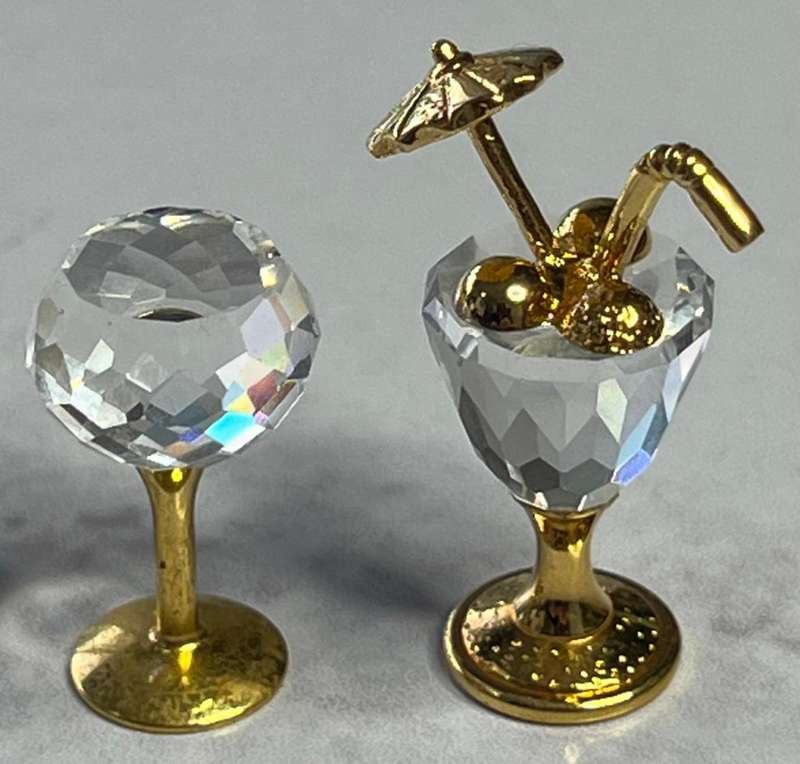 Swarovski Miniature Crystal Cocktail Glass w/ Umbrella & Glass  Gold Trim