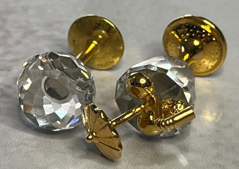 Swarovski Miniature Crystal Cocktail Glass w/ Umbrella & Glass  Gold Trim