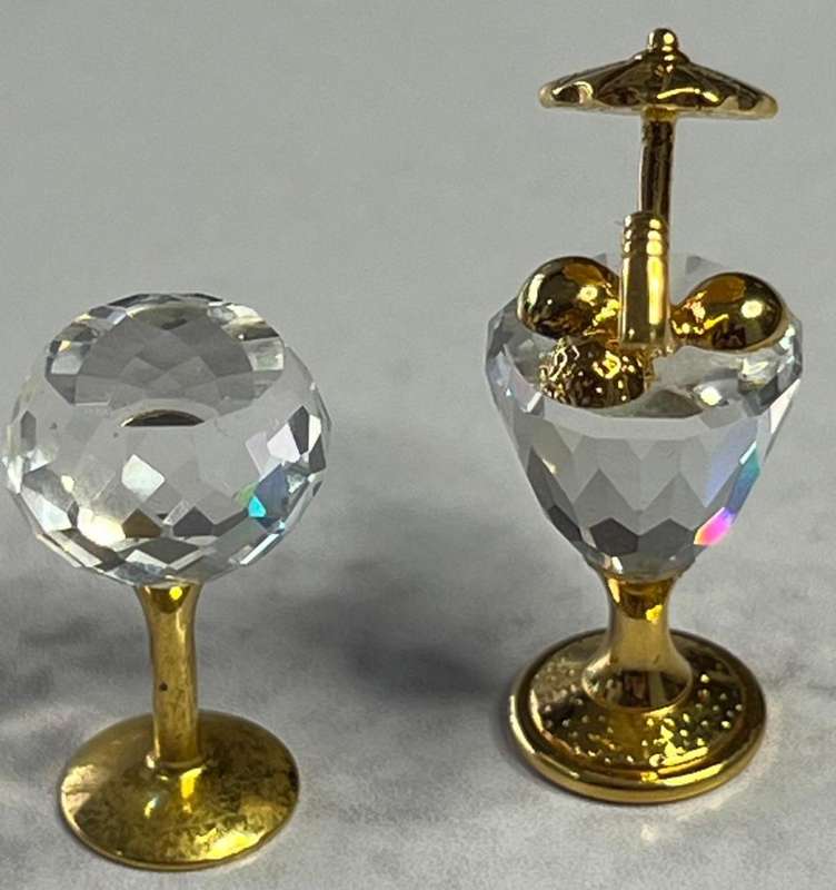 Swarovski Miniature Crystal Cocktail Glass w/ Umbrella & Glass  Gold Trim