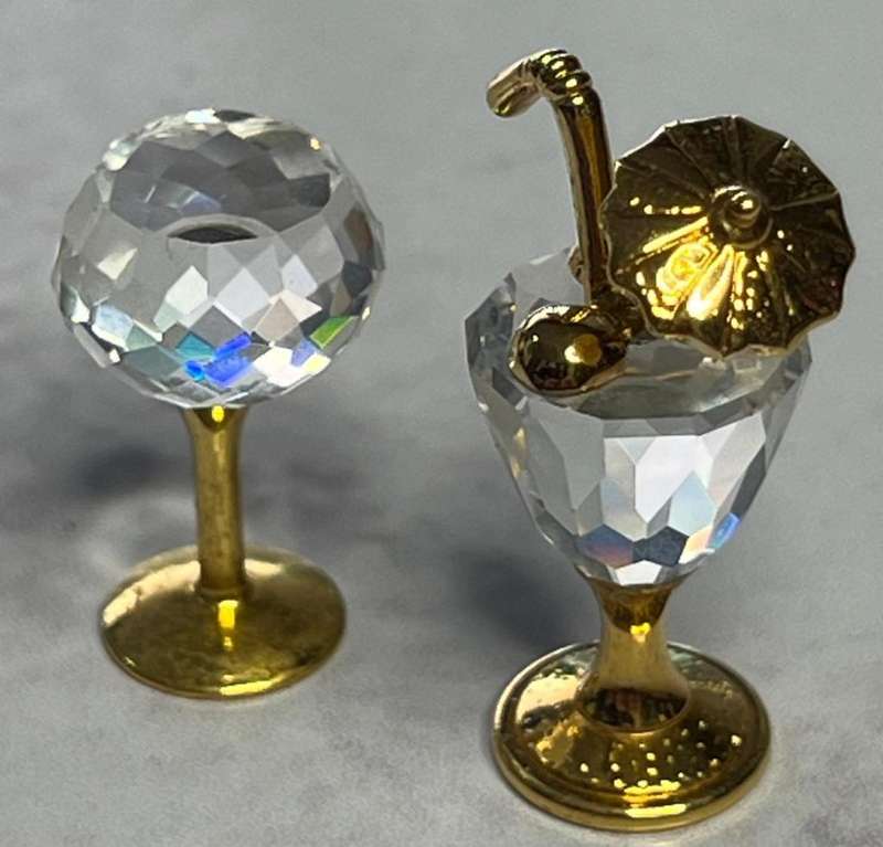 Swarovski Miniature Crystal Cocktail Glass w/ Umbrella & Glass  Gold Trim