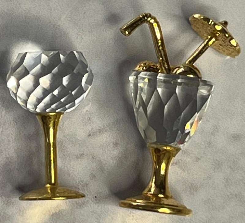 Swarovski Miniature Crystal Cocktail Glass w/ Umbrella & Glass  Gold Trim