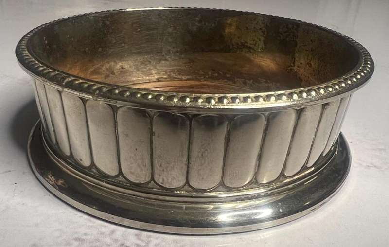 Beautiful Antique Silver Tone Wine Bottle Coaster with Wooden/felt Base