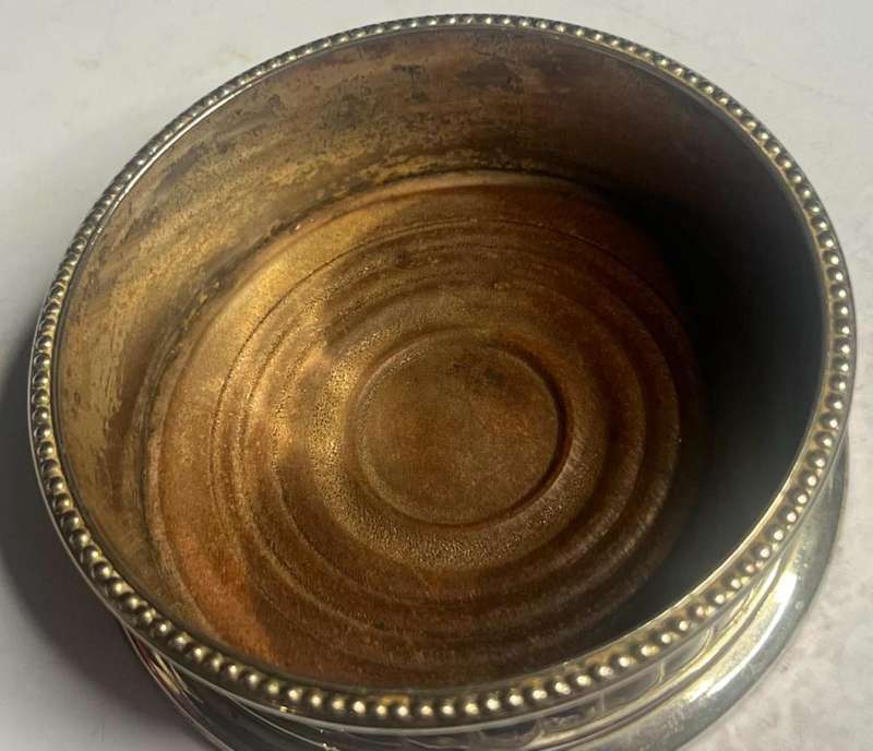 Beautiful Antique Silver Tone Wine Bottle Coaster with Wooden/felt Base