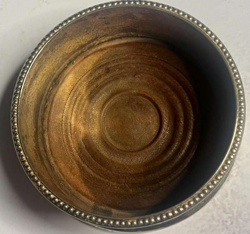Beautiful Antique Silver Tone Wine Bottle Coaster with Wooden/felt Base