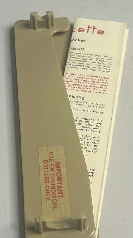 Vintage Corkette `Take the Strain out of Bottle Opening` Black Cork Extractor