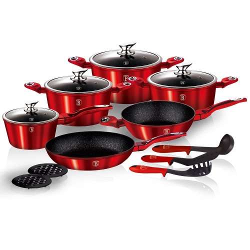 Berlinger Haus 15-Piece Marble Coating Metallic Line Cookware Set ( Burgundy )