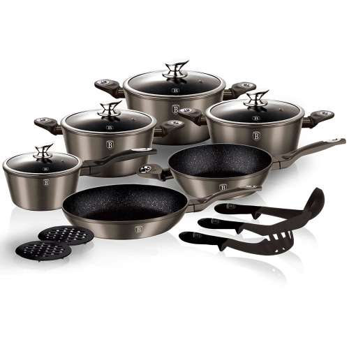 Berlinger Haus 15-Piece Marble Coating Metallic Line Cookware Set ( Carbon )