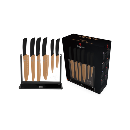 Berlinger Haus 7 pcs titanium knife set with stand, Rose Gold