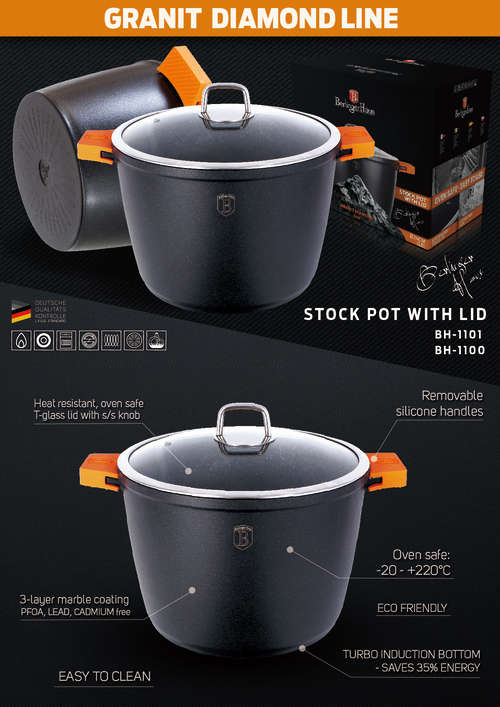 Berlinger Haus Stock pot with lid 24 cm, Granit Diamond Line BH-1100