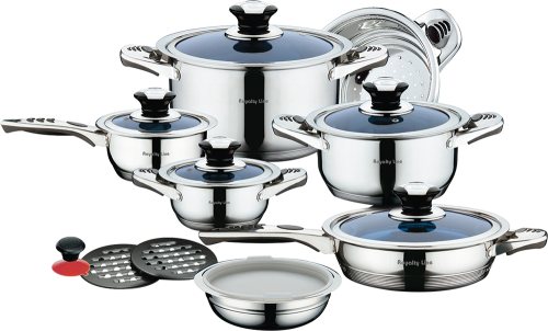 Royalty Line 16-Piece Stainless Steel Cookware Set Glass Lid RL-16BG-C