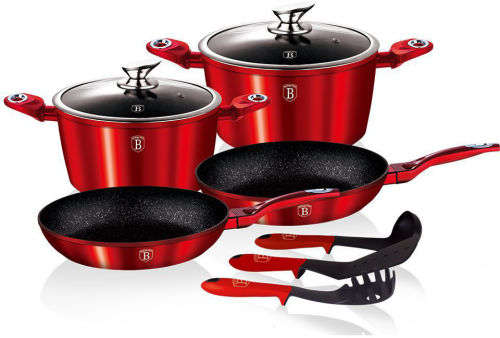 Berlinger Haus 9-Piece Matellic Line Marble Coated Turbo Induction Cookware Set  Burgandy